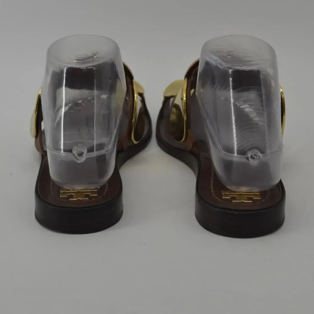 Tory Burch Brown Gold Sandals Circle Plates Size 8 - Picture 7 of 13